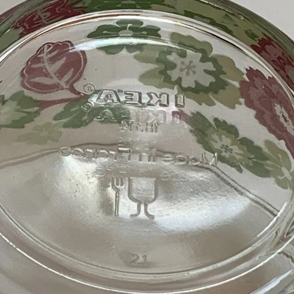 Ikea Ideell 14oz Glass Dessert Bowls Lot of 4 Pink Green Floral France Retired
